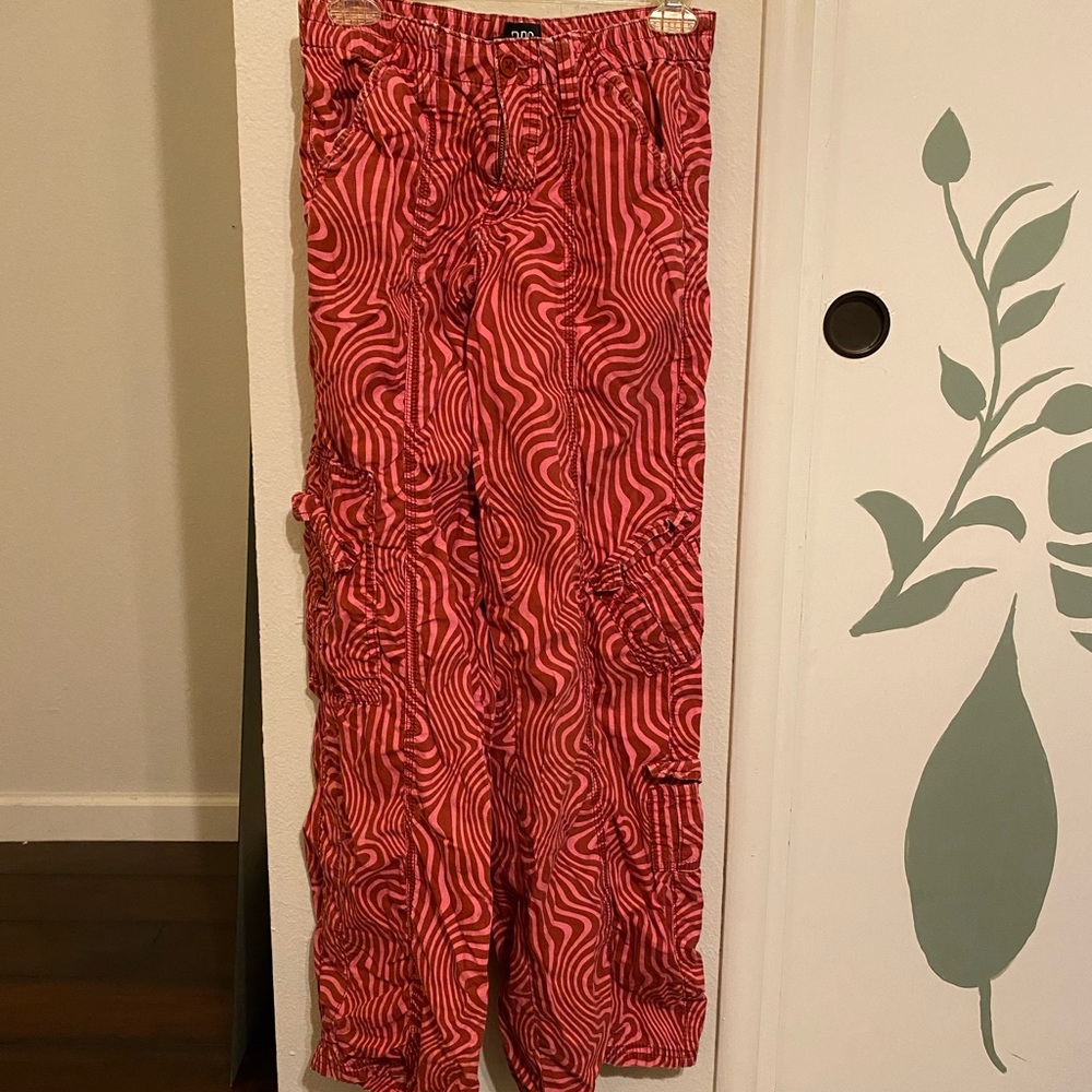 BDG Pink and White Striped Cargo Pants